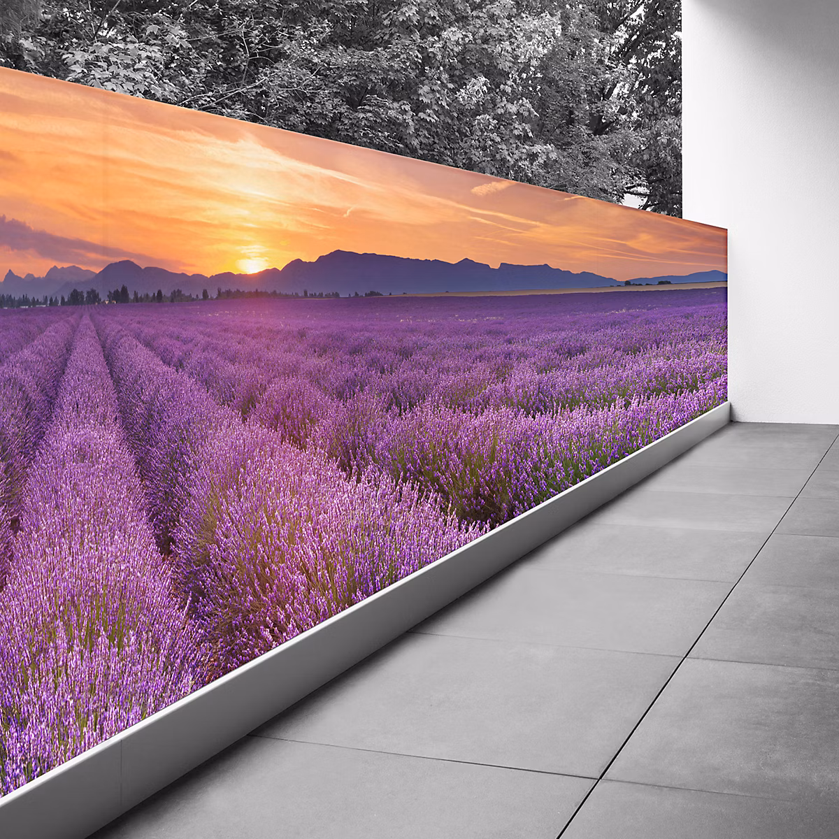 Brise vue Trompe l'oeil | 110 × 440 cm – Champs de lavande 3617689694467