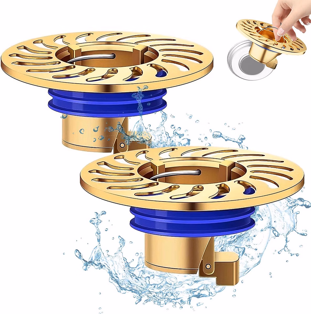 2 Pièces Siphon de Sol Anti Odeurs – 43 mm Laiton Bonde Douche, Anti, Refoulement pour Balcon de Jardin de Salle de Bains