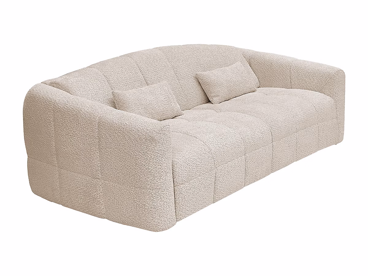 Canapé 4 places convertible express en tissu bouclette beige – Couchage 160 cm, Matelas 13 cm RETUNA II