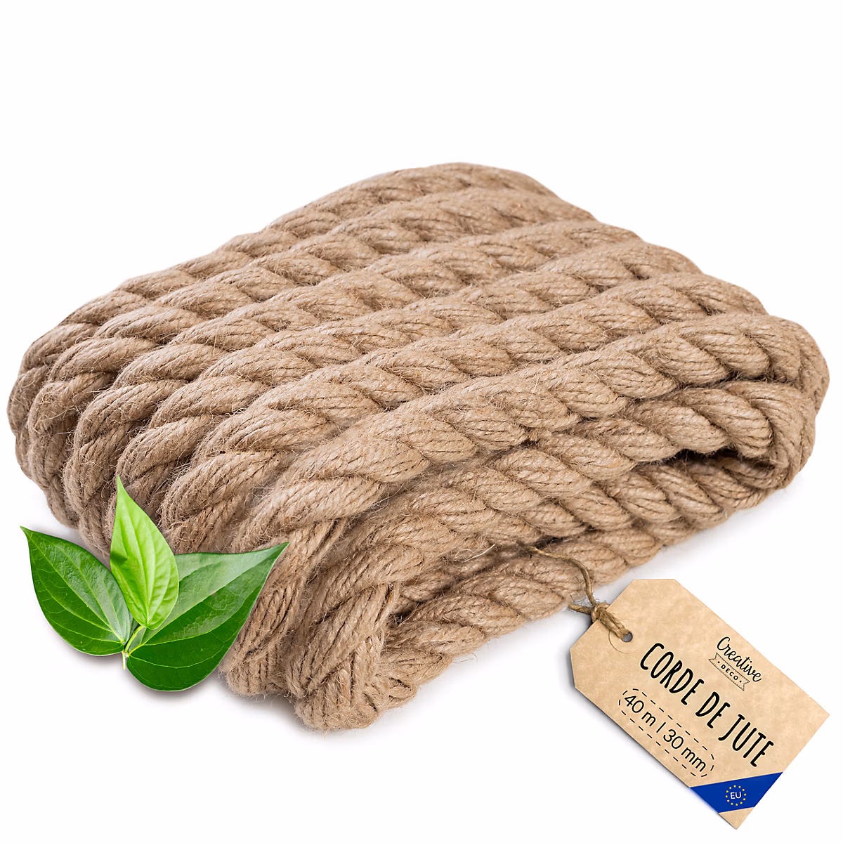 Creative Deco 40m Corde de Jute Epaisseur 30mm – Personnalisation Possible Tous les 5m, Corde Solide, Torsadé Fibres Naturelles