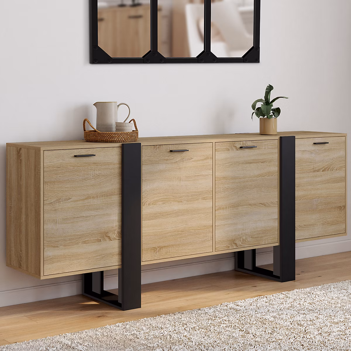Buffet enfilade 200 cm PHOENIX XXL 4 portes bois et noir – Réf. WIZQXXVDO5869727787