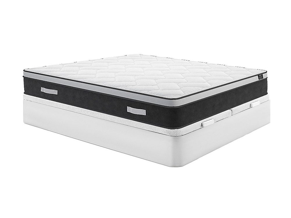 Ensemble 180 × 200 cm sommier coffre blanc + matelas hybride ressorts ensachés et mémoire de forme ép.25cm – ASTRIA Art Collection