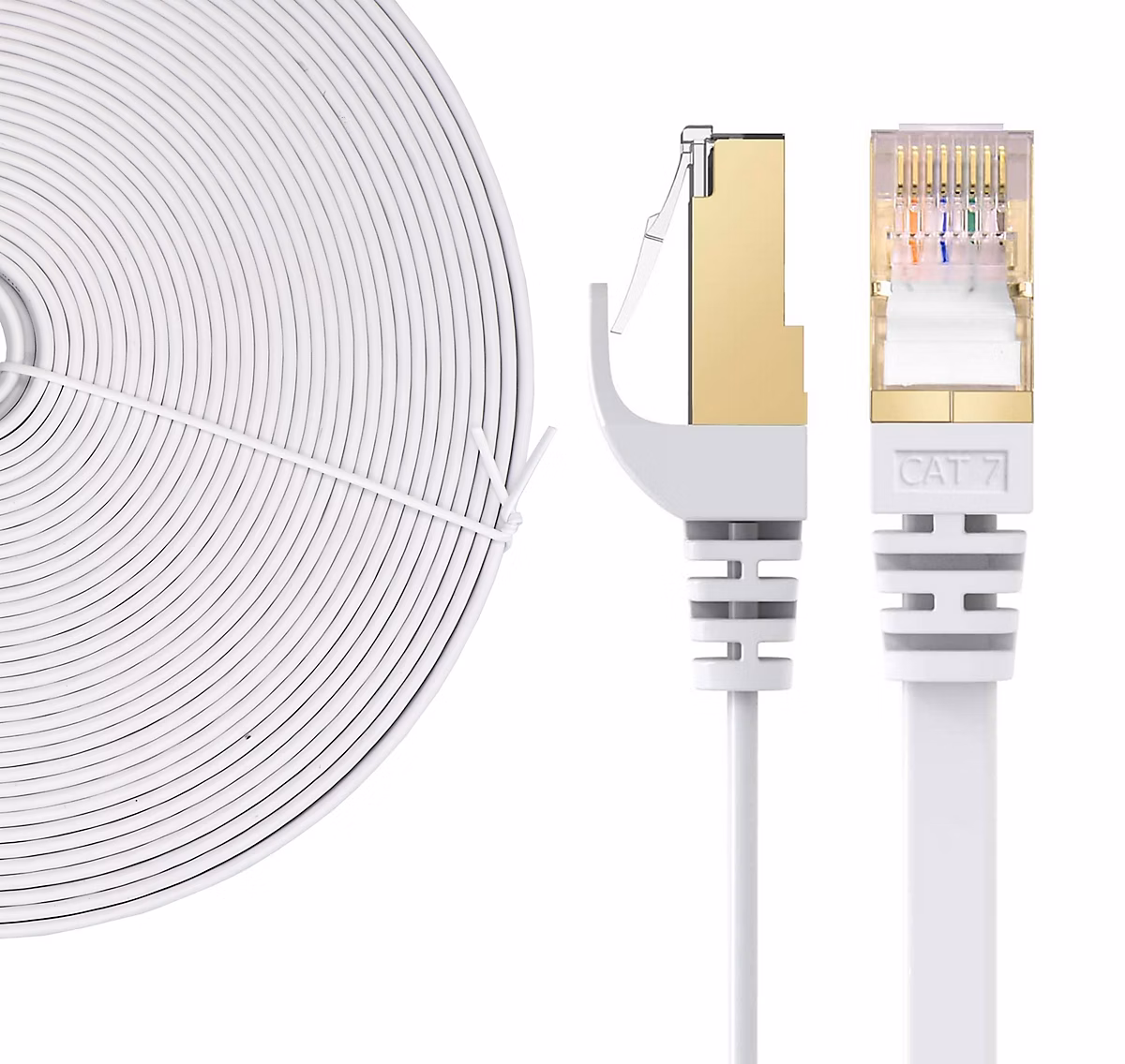 Elfcam – 3m Câble Ethernet RJ45 Cat7 Flat Blanc | 10Gbps 600MHz | Cuivre | SFTP | Anti | Bruit | PC | Modem | Routeur