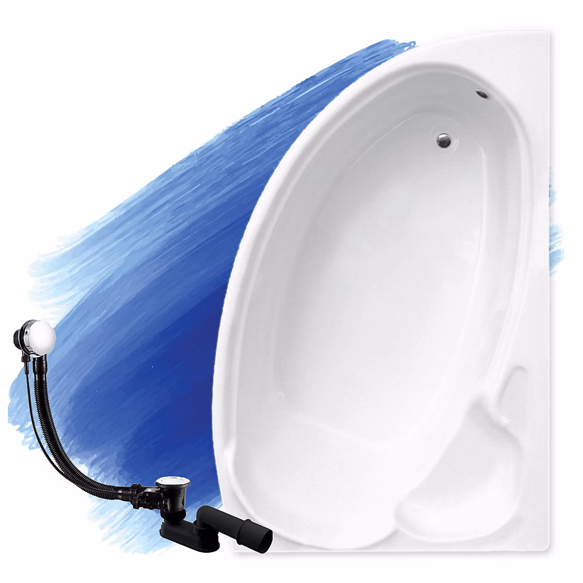 Baignoire asymétrique 140 × 95 Droite FINEZJA acrylique blanc – sans Habillage + Pieds + Vidage à chromé