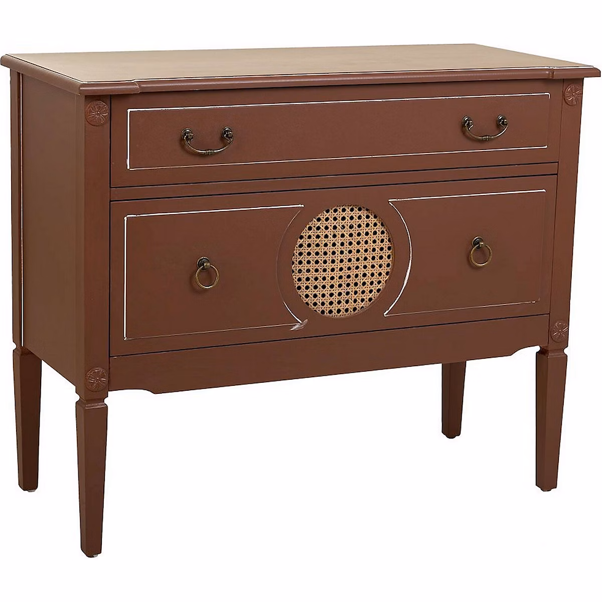Commode bois et rotin avec tiroirs marron ambiance naturelle 38 × 88 × 72 cm Marron naturel et rotin clair