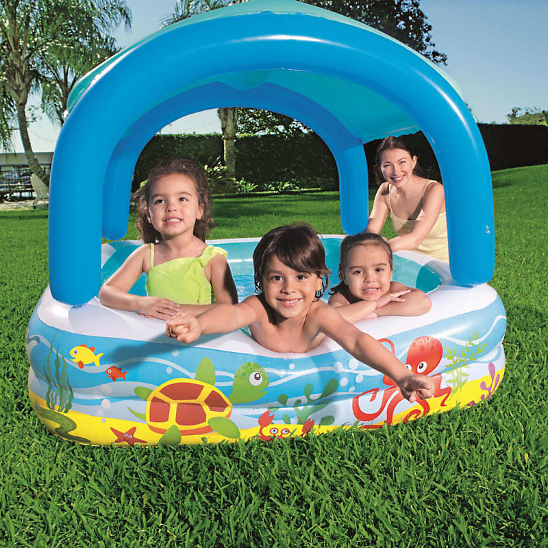 Bestway Piscine de jeu avec auvent bleu 140 × 140 × 114 cm 52192