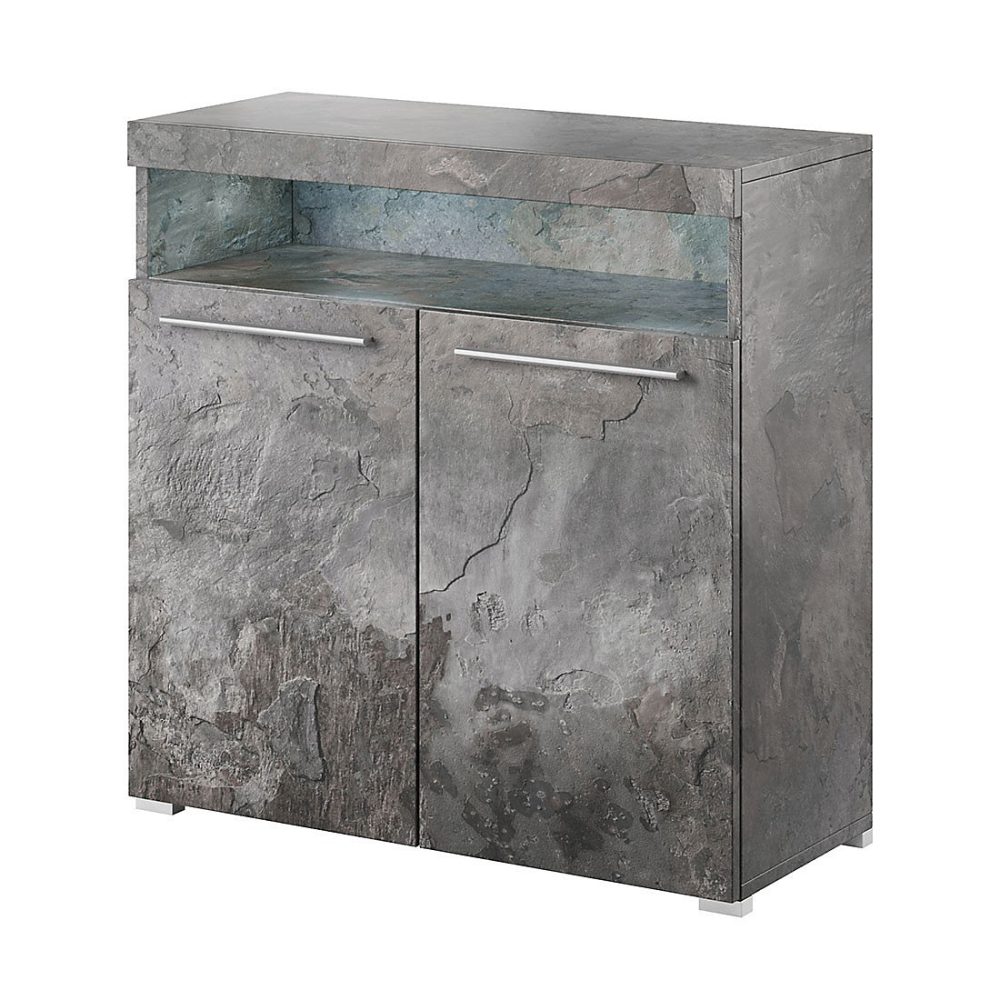 Buffet 90cm pour salon couleur gris effet ardoise collection BOMBAY – Réf. VHCMGZBJI9611373599
