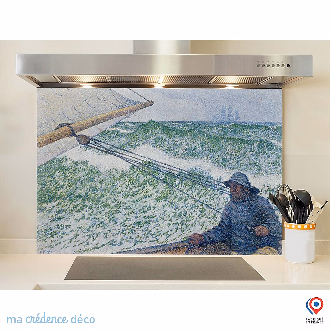 Crédence cuisine fond de hotte Théo Van Rysselberghe | L'homme à la barre – Verre trempé – L 90 cm x H 60 cm – MaCrédenceDéco
