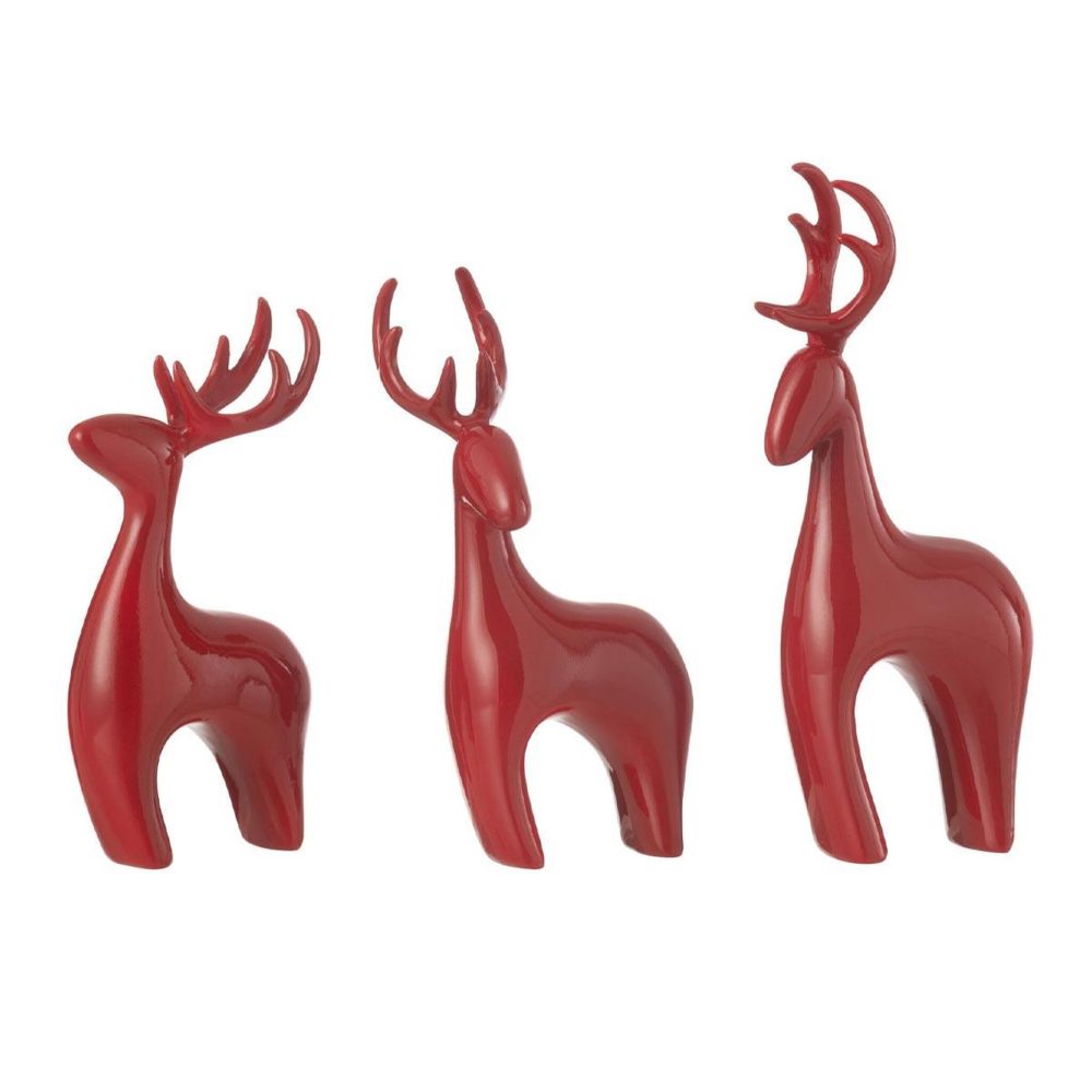 J-LINE Lot de 3 rennes déco electro 16cm rouge
