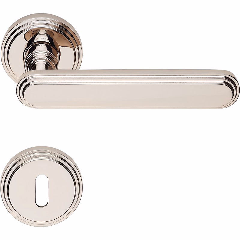 2 poignées rosace ronde – rosace trou de clé L garantie 5 ans | finition nickel poli | pour porte intérieure.