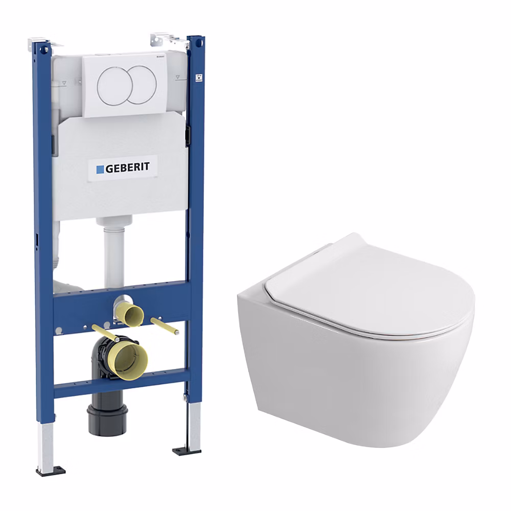 Duofix Pack WC bâti-support 112 cm + WC suspendu sans bride Ceramia avec abattant SoftClose + plaque blanche (GEBCEPXWT01-FR) – Réf. OMCKHNLDI6272178622