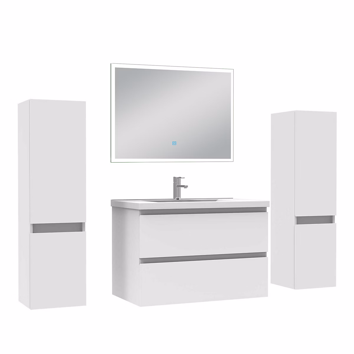 Ensemble meuble de salle de bains – Ensemble meuble Salle de Bain 80cm avec colonne et miroir lumineux dimmable blanc