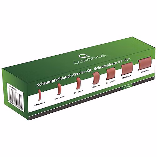 Assortiment gaines thermorétractables rouges 2:1 – boîte distributrice, 7 pièces.