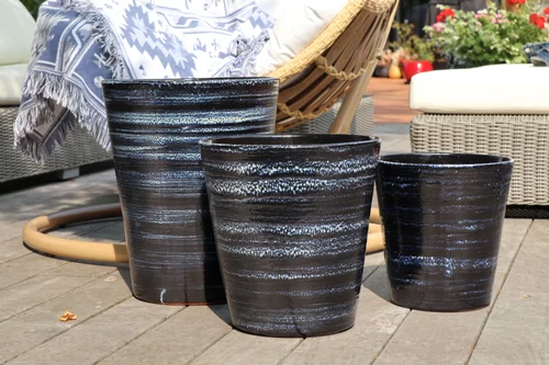 Un plus pour vos extérieurs：Pot en terre cuite émaillée bleu Nuit étoilée Les Poteries d’Albi Sydney - Ø 45 x H 61 cm