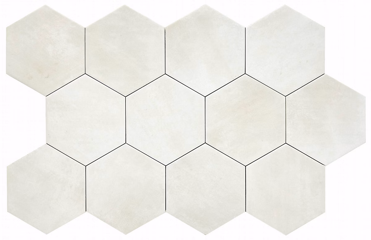 Carreau Hexagonal en Grès Cérame Effet Ciment. Série Denia Moka 14 × 16 cm