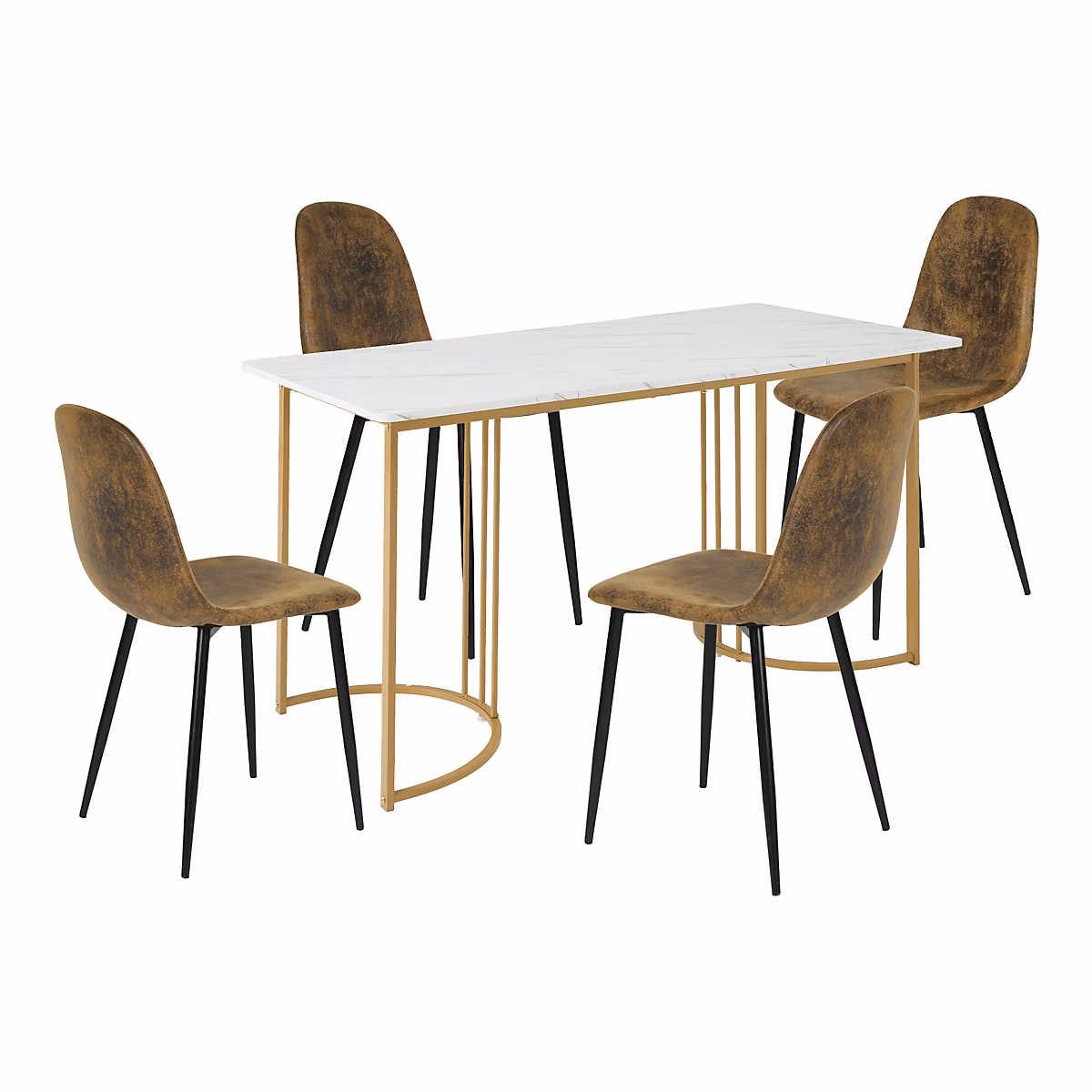 Ensemble table à manger marbre blanc doré avec 4 chaises brun – Réf. INSZJNKZV6574474181