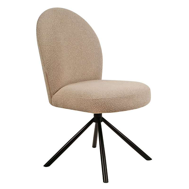 Chaise rotative 180 degré en tissu bouclette beige et métal noir – JULIEN