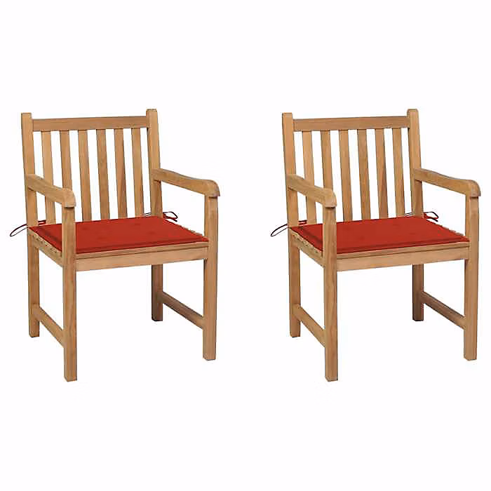 Chaises de jardin en bois de teck massif avec coussins rouge – VIDAXL, Rustique et pratique