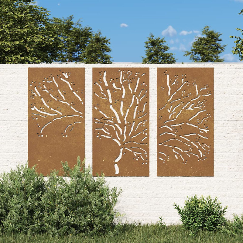 Décorations murales jardin 3 pcs 105 × 55 cm design d arbre acier