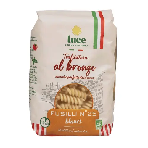 Pour mieux équiper vos extérieurs:Sachet de fusilli blancs bronze bio Luce - 500 g