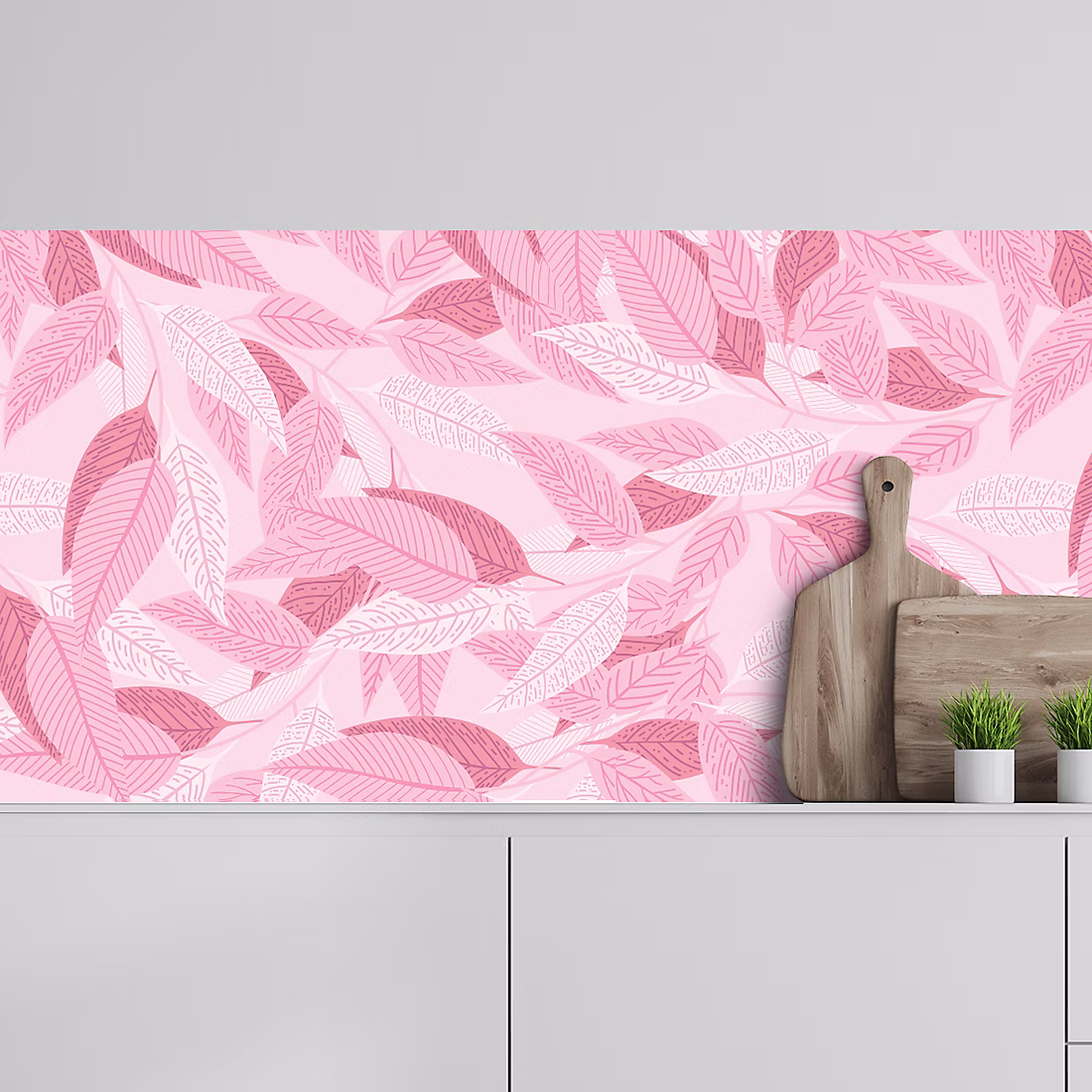 Crédence adhésive feuillages roses 60 × 100 cm