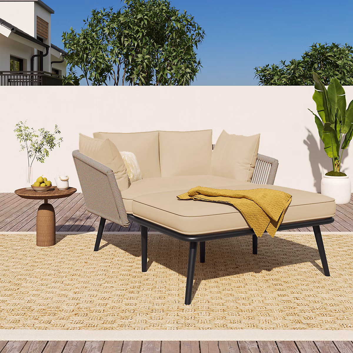 Salon et mobilier de jardin – Bain de soleil de jardin en acier et polyester kaki avec coussins lavables