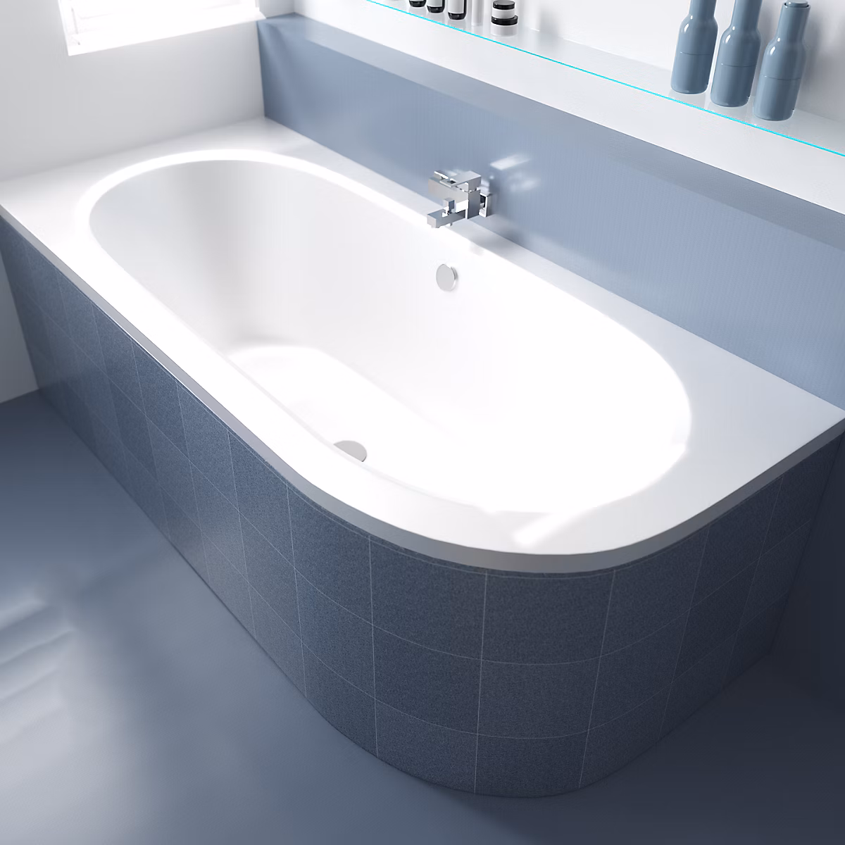 Baignoire asymétrique 170 × 75 Gauche AVITA acrylique blanc + Habillage en polystyrène + Pieds + Vidage à chromé