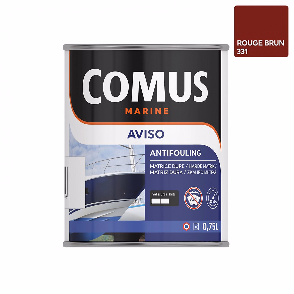 AVISO NB ROUGE 0 – 75 L, Peinture antifouling à matrice dure pour bateaux rapides, COMUS MARINE