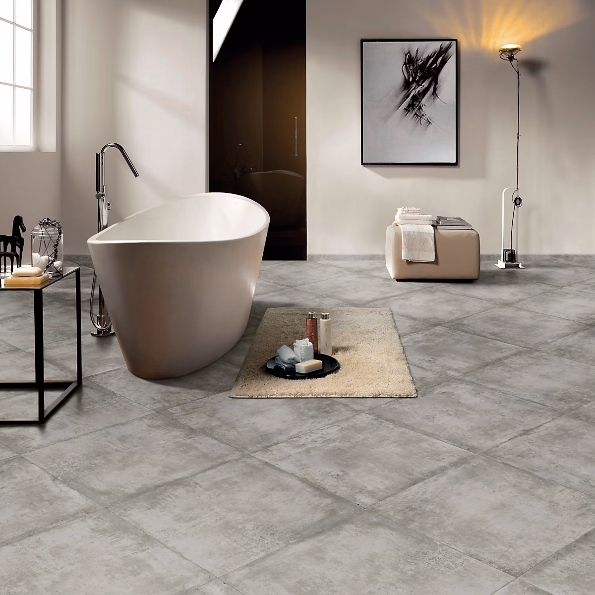 Carrelage intérieur sol – Carrelage sol et mur intérieur en grès cérame émaillé effet béton gris L.60 x l.60 cm x ép.8 mm Malt