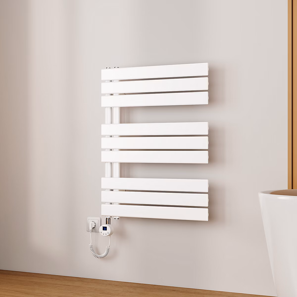 EMKE Radiateur Sèche-Serviettes Électrique 762 × 600 mm – Blanc 400W, WiFi, Modes Intelligents, Détection Fenêtre