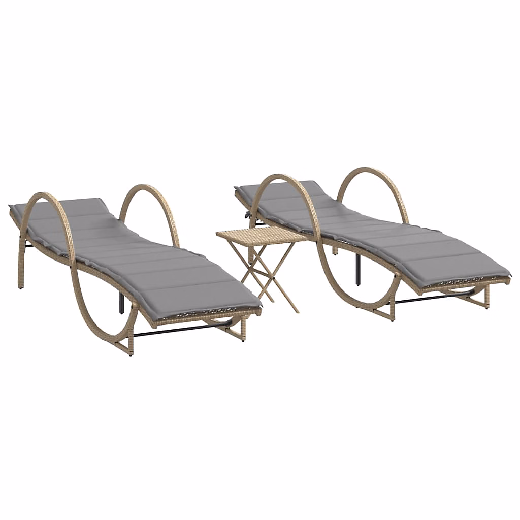 Chaises longues lot de 2 avec table beige résine tressée vidaXL – Réf. EZAGPQRQS9947781139