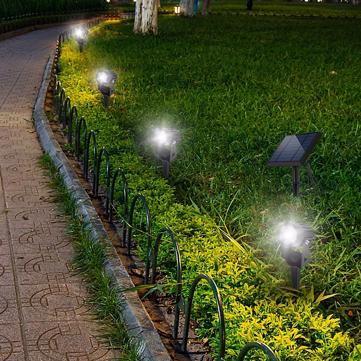 4 spots solaires extérieurs LED noir 4 – en | 1 câble 4 m 150/200 lm IP65 Lumisky Roundy