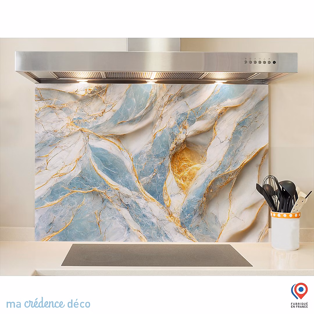 Crédence cuisine fond de hotte Marbre doré 4 | Alu composite – L 90 cm x H 60 cm – MaCrédenceDéco