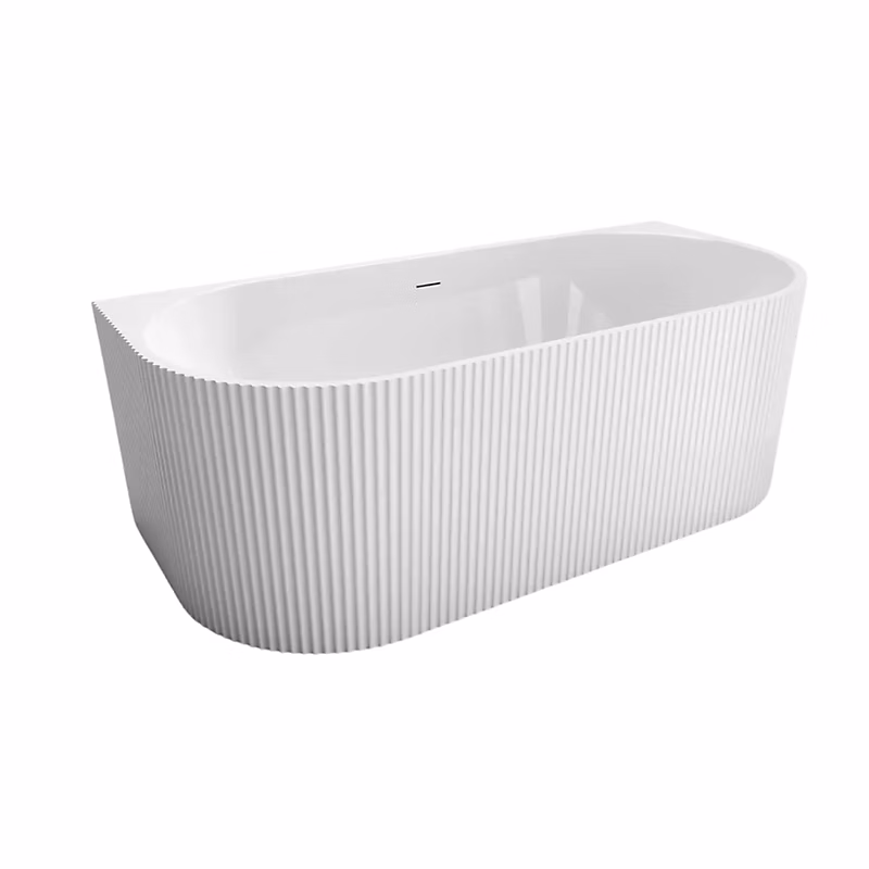 Baignoire ilot – 150 × 75 cm, Blanc brillant rainure avec bonde cuivre, BELLA