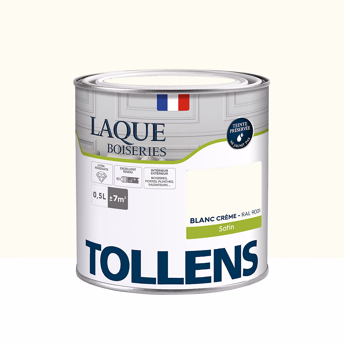 Peinture intérieure – Laque boiseries et métal Tollens RAL 9001 blanc crème satin 500ml