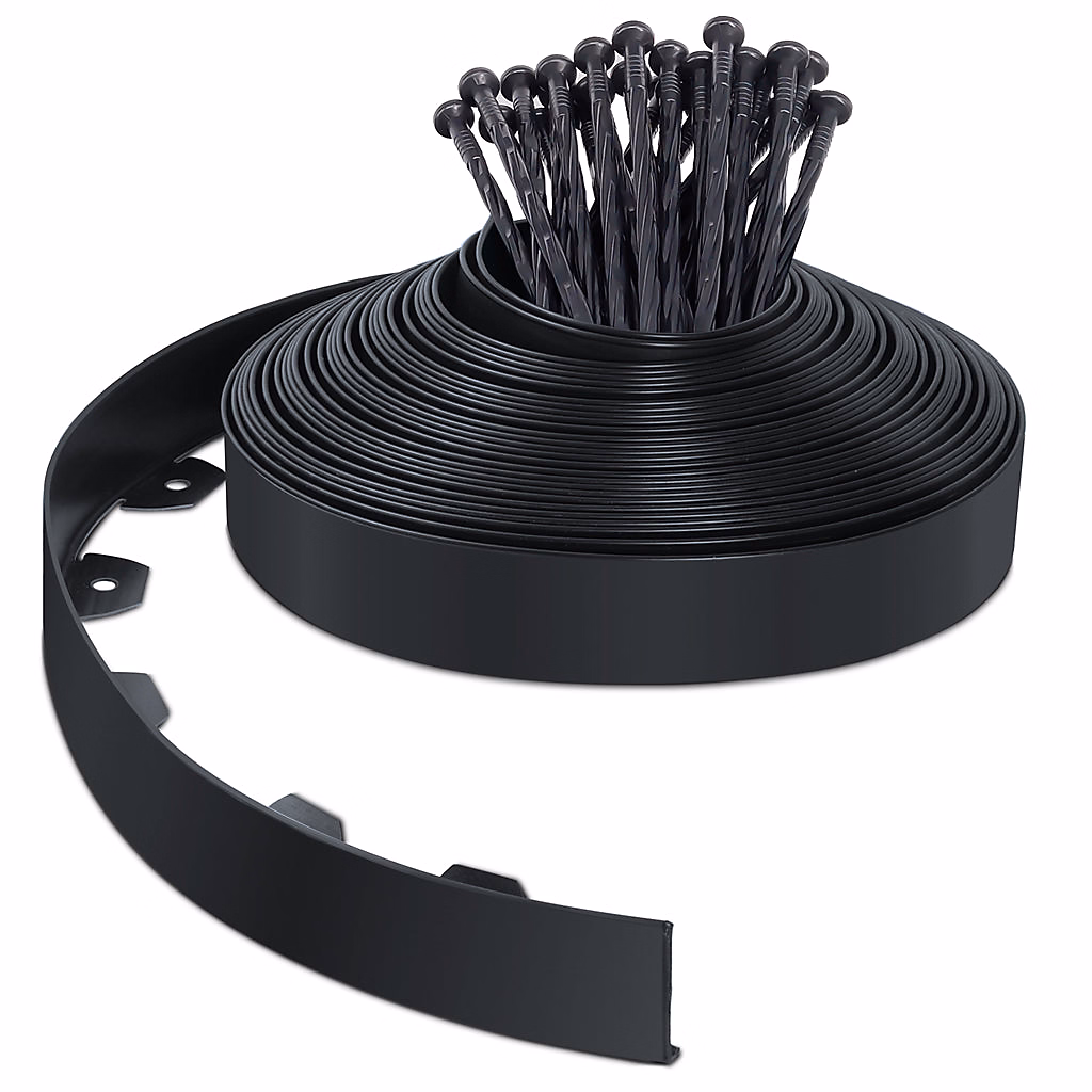 Outil de jardinage et accessoire – Bordure de jardin PVC flexible 20m avec piquets noir VOUNOT