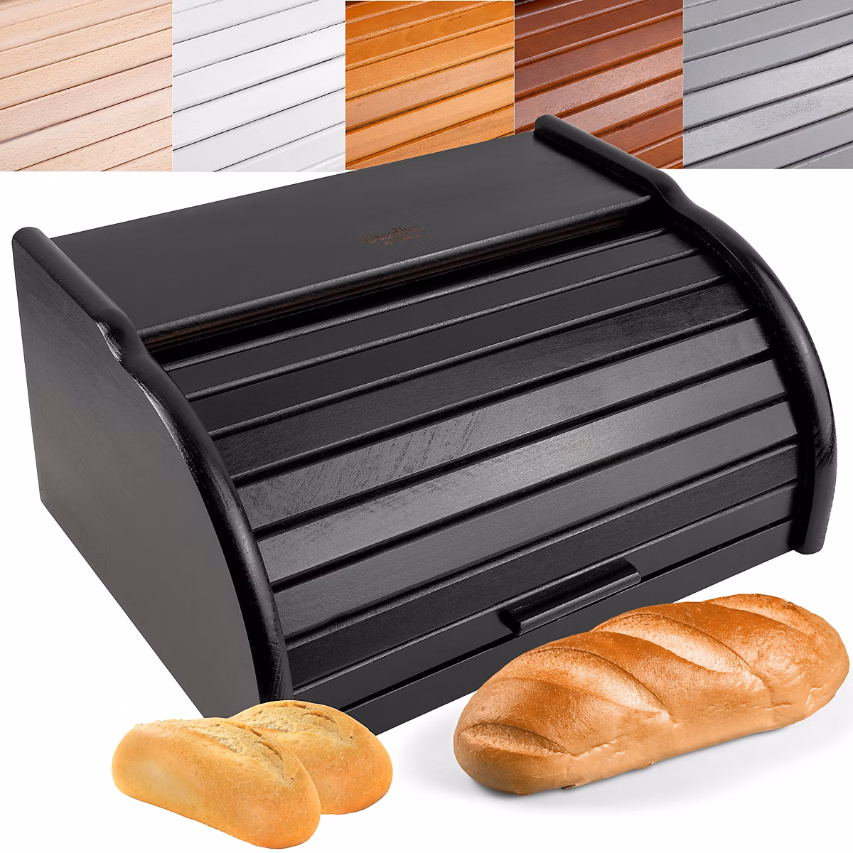 Creative Home Boîte à Pain Noir – 38 x 28, 5 x 17, 5 cm (+/, 1 cm), Boite a Pain Bois, Huche à Pain, Boite en Bois