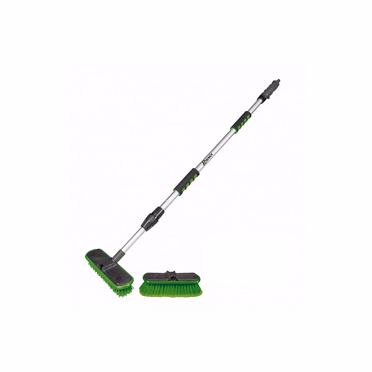 Balai brosse de nettoyage à eau avec 2 brosses – poil dur et poil souple | Manche télescopique alu | Connectable au réseau d'eau