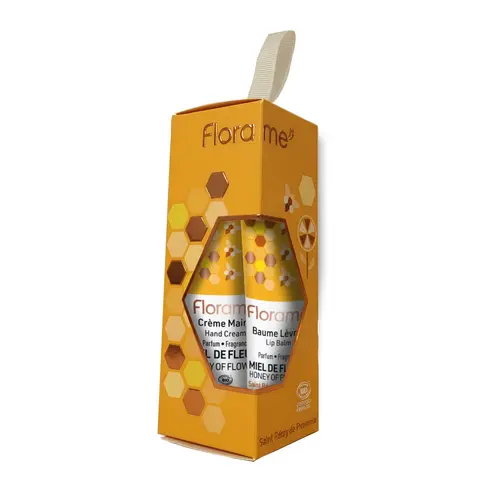 Un plus pour votre jardin：Coffret duo crème mains et baume à lèvres au miel Florame - les 2 pièces