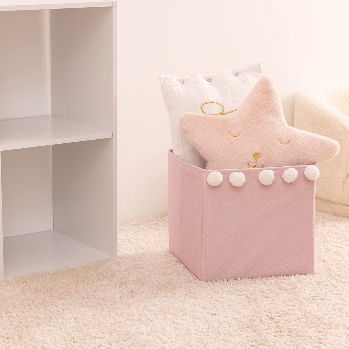 Bac de rangement enfant pompons rose 29 × 29cm – Atmosphera Créateur d'intérieur
