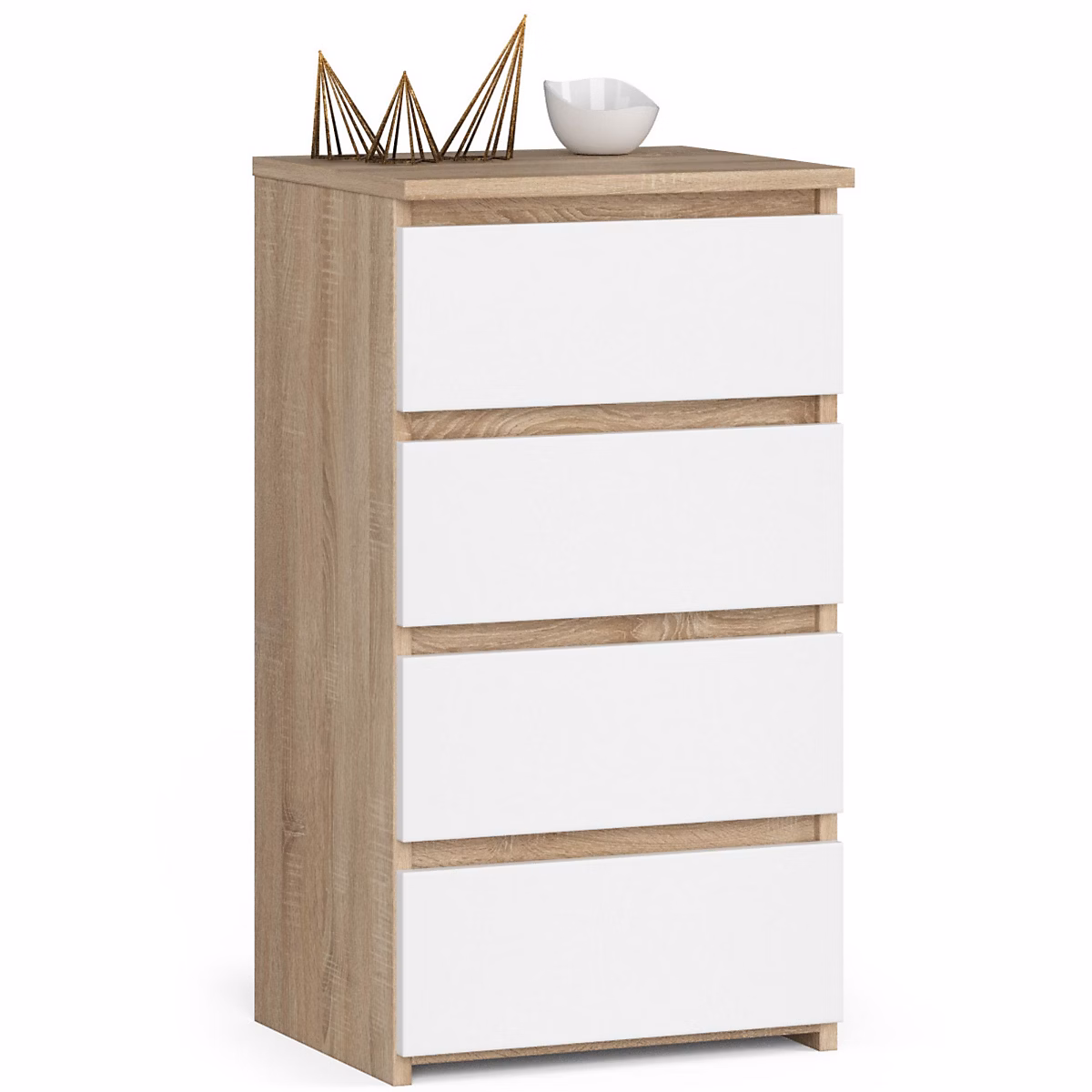 Commode AKORD CL4 Chêne Sonoma 40 cm 4 tiroirs façade Blanche 40 × 35 × 74 cm