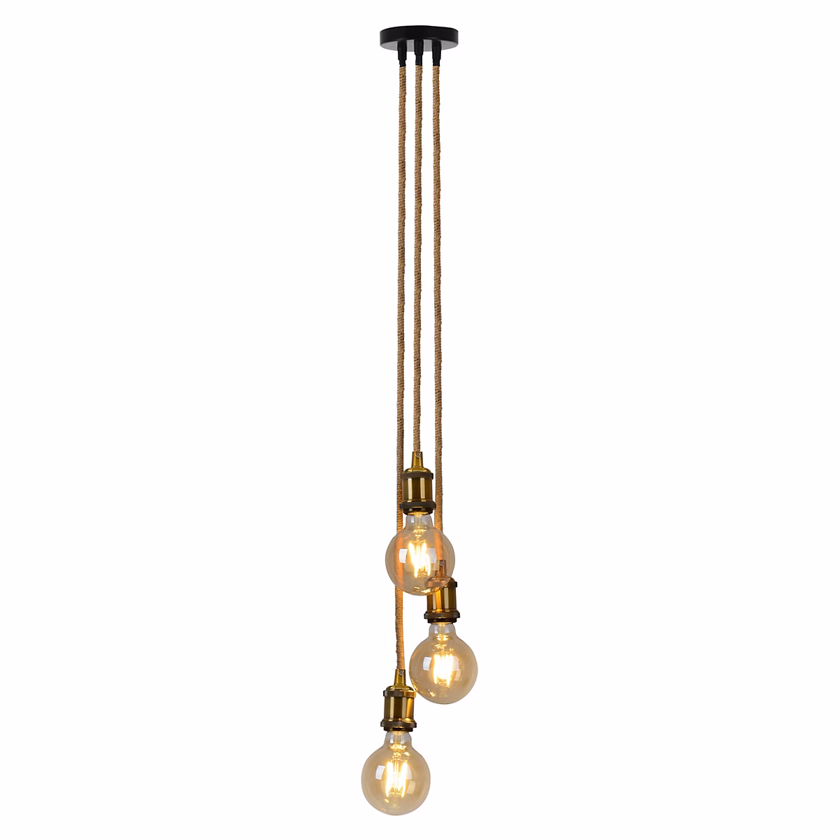 Luminaire et éclairage intérieur – Baldaquin 3 pieces ONTARIO metal laiton ancien jute douilles E27 pour pieces habitation ou bureau