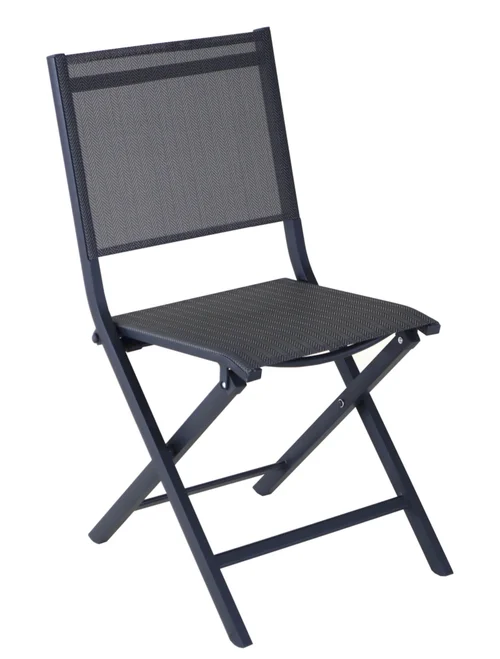 Tendance jardin:Chaise pliante en aluminium et toile textylène couleur carbone Max - 90 cm