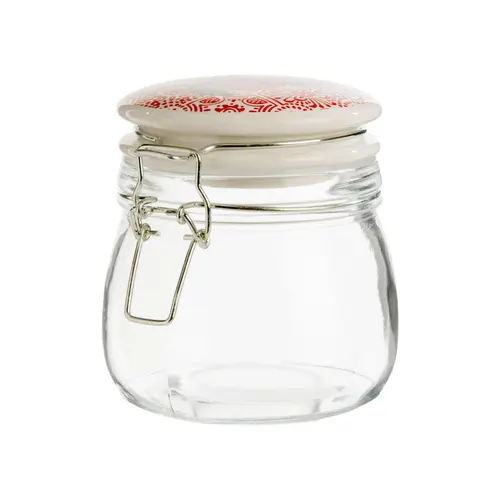 Pour plus de praticité au jardin:Bocal de stockage en verre et couvercle porcelaine rouge Rosso - 13 x 10 x 12 cm