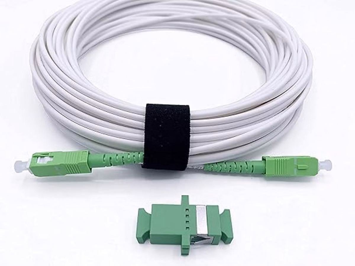 Elfcam – 30m Câble Fibre SC/APC à SC/APC (Blanc) Monomode, Simplex, Adaptateur Inclus, Livebox, SFR Box, Bbox