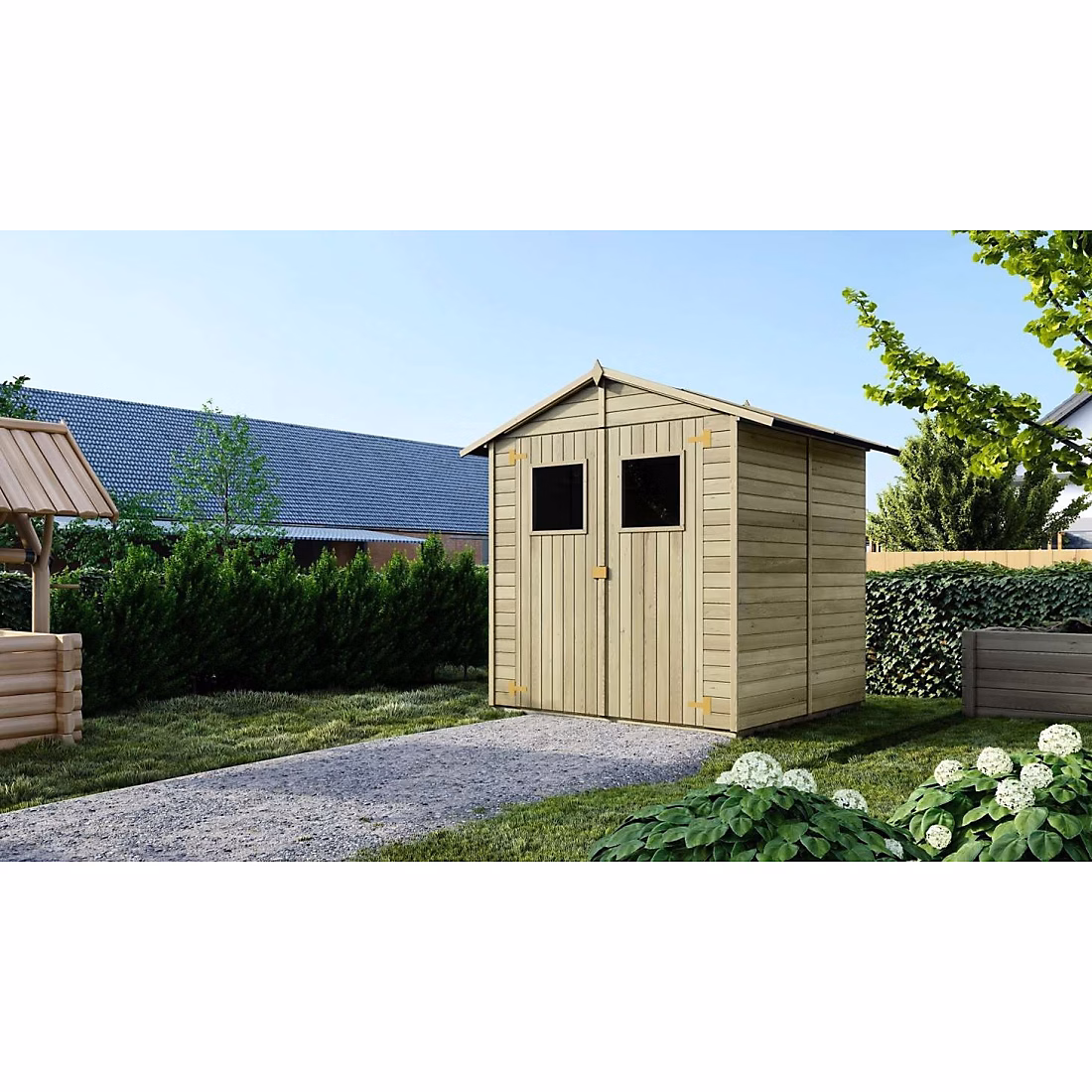 Abri de jardin en bois 3.46 m2 – 1.9 × 1.82 m, traité, Couleur: vert, DOM218