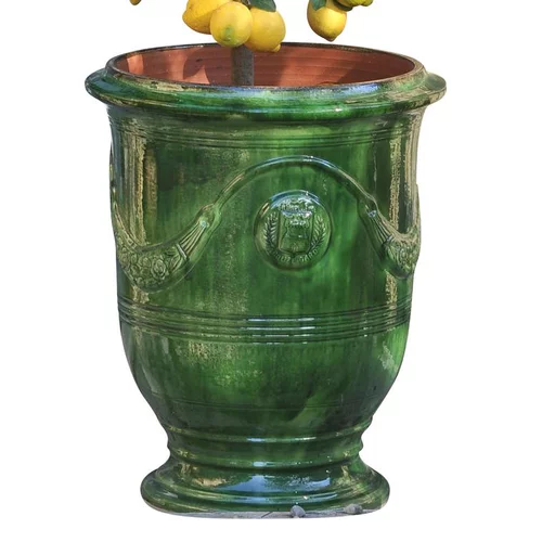 Pour simplifier vos extérieurs:Vase Anduze tradition vert en terre cuite émaillée H 55 x Ø 45 cm