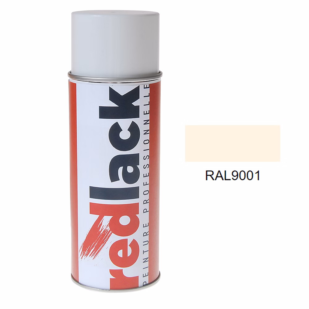 Bombe de peinture Aérosol – spray, 400ml, RAL 9001 Blanc crème, Brillant, multisupport, Redlack, RAL9001