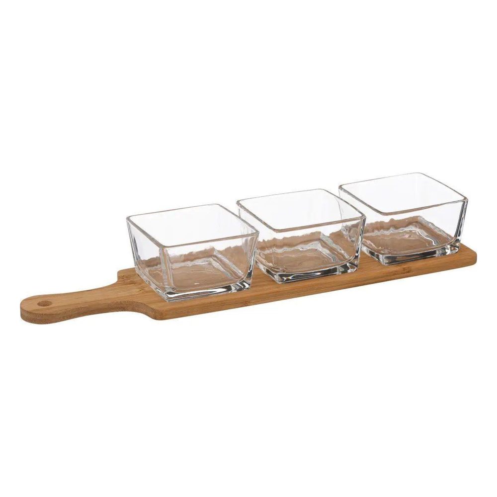 SECRET DE GOURMET Service apéritif 4 pièces bambou 40cm transparent