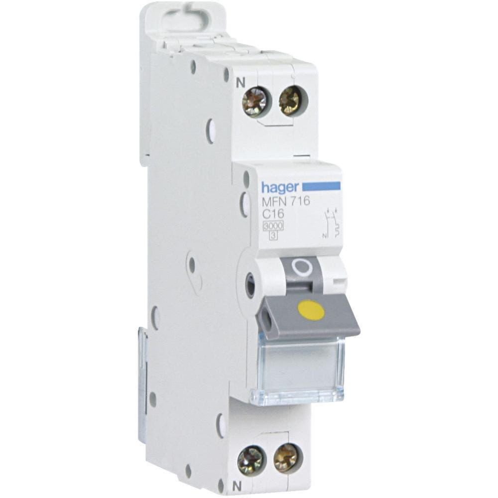 HAGER Disjoncteur 6a 1p+n 3ka courbe c 230v 1 module